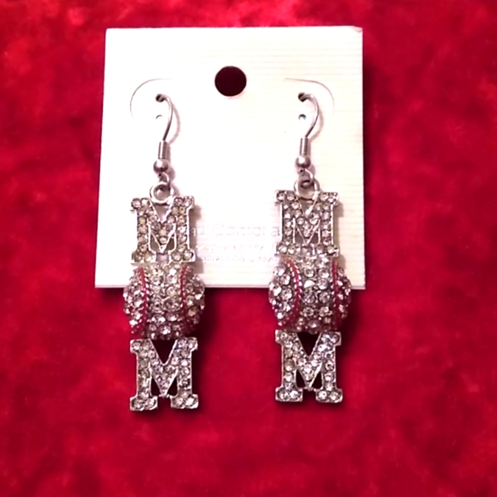 Mom baseball earrings